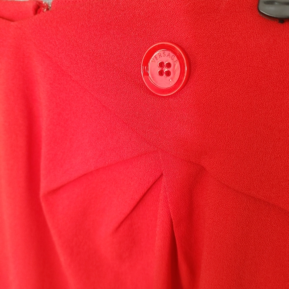 Versace Red Pencil Skirt sz Italian 40 : US 4/6 with Button Detail & Logo Lining - Picture 8 of 8